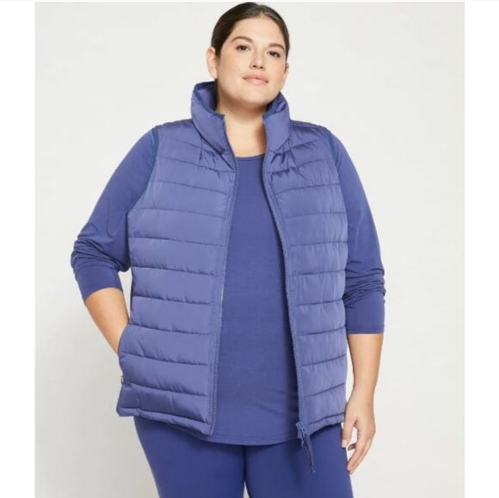 NWT Universal Standard Comfort Panel Sport Puffer Vest Blue Womens Size L 22/24